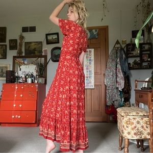 Red wrap maxi dress
